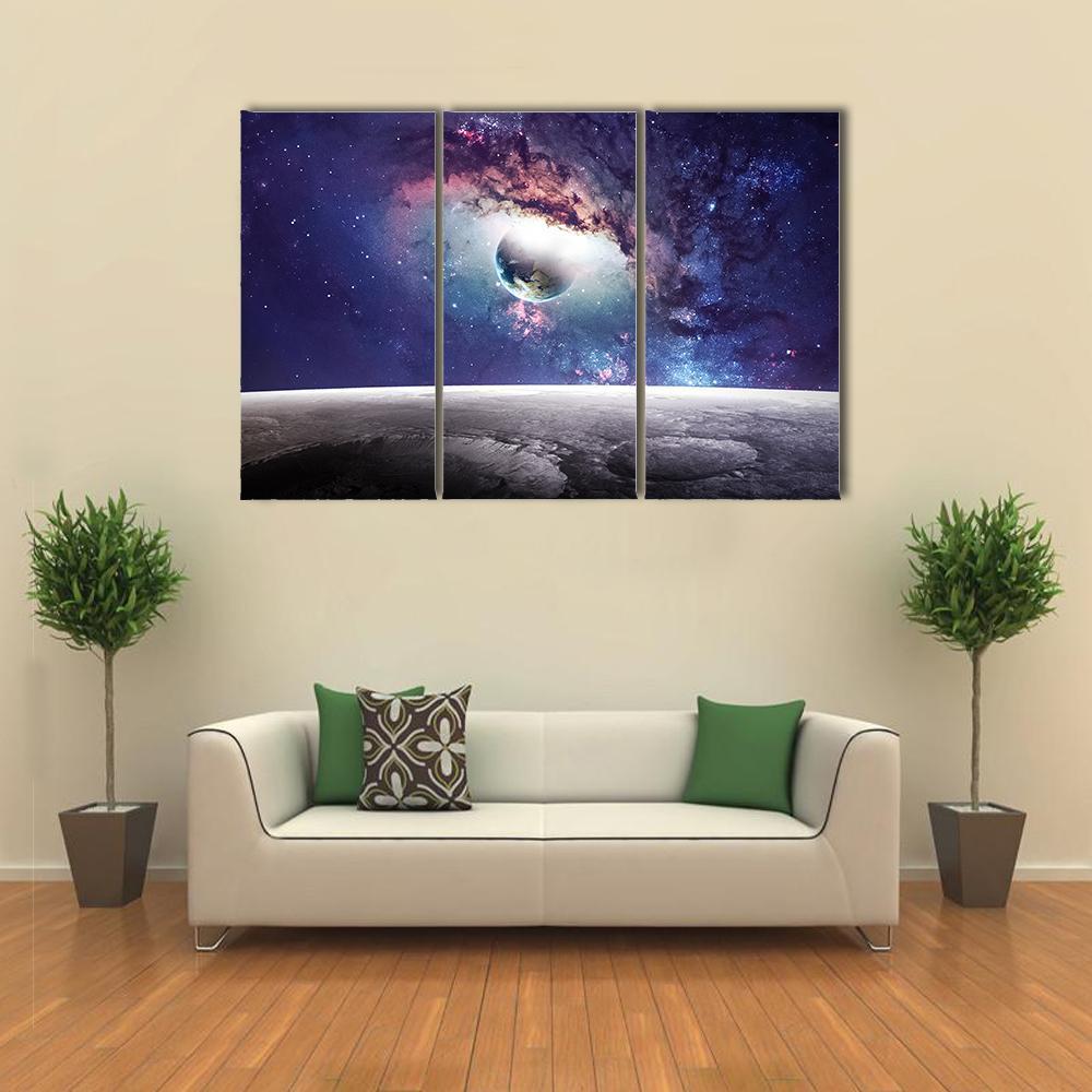 Universe Scene With Planets Stars And Galaxies Canvas Wall Art-3 Horizontal-Gallery Wrap-37" x 24"-Tiaracle