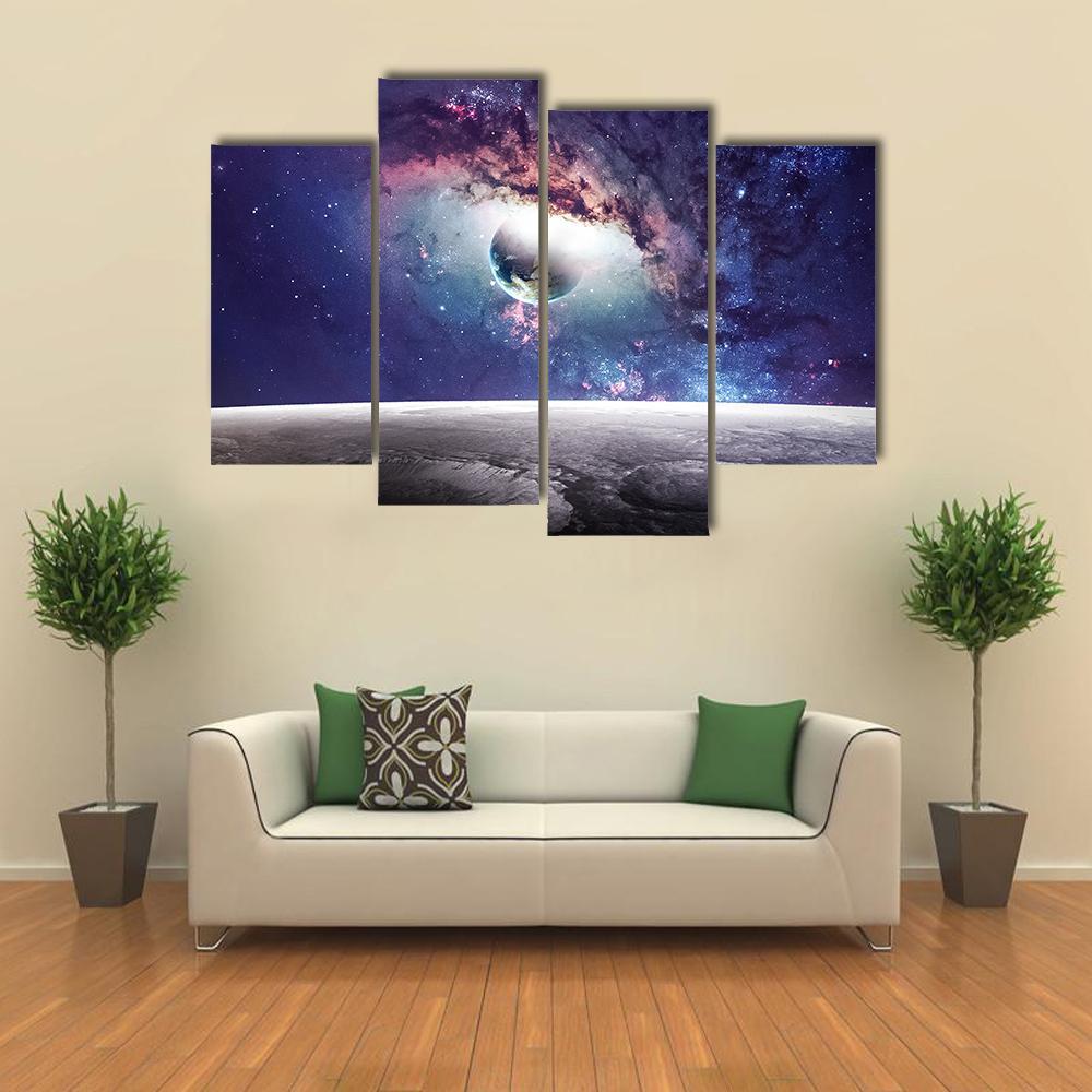 Universe Scene With Planets Stars And Galaxies Canvas Wall Art-4 Pop-Gallery Wrap-50" x 32"-Tiaracle