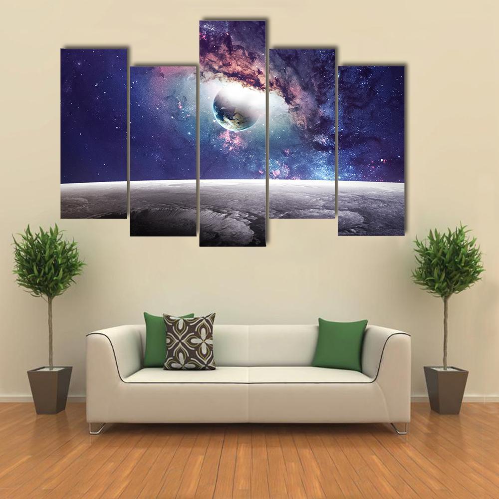 Universe Scene With Planets Stars And Galaxies Canvas Wall Art-5 Pop-Gallery Wrap-47" x 32"-Tiaracle