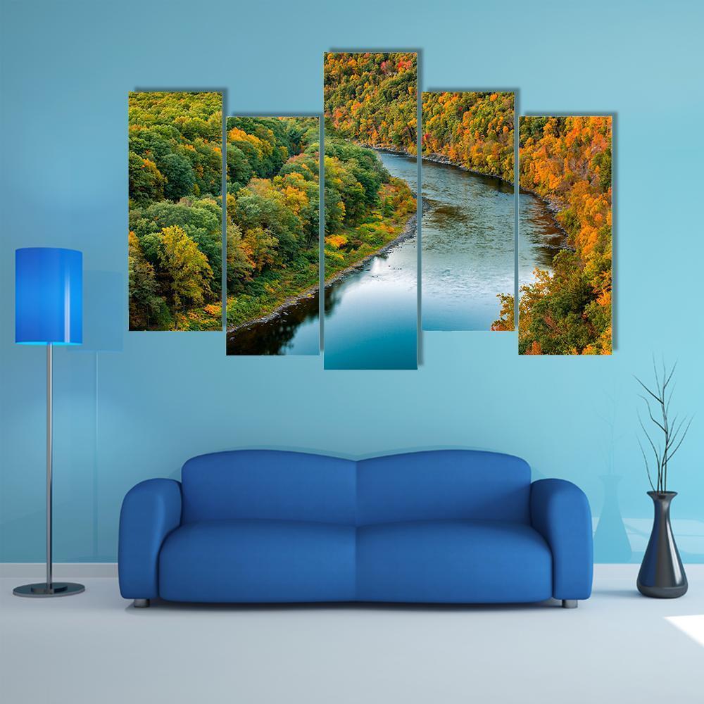 Upper Delaware River Bends Canvas Wall Art-5 Pop-Gallery Wrap-47" x 32"-Tiaracle