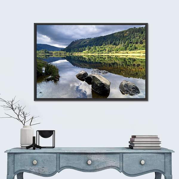 Upper Lake In Glendalough Scenic Park Canvas Wall Art-1 Piece-Floating Frame-24" x 16"-Tiaracle