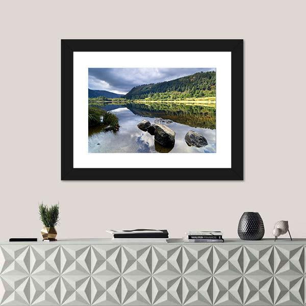 Upper Lake In Glendalough Scenic Park Canvas Wall Art-1 Piece-Framed Print-20" x 16"-Tiaracle