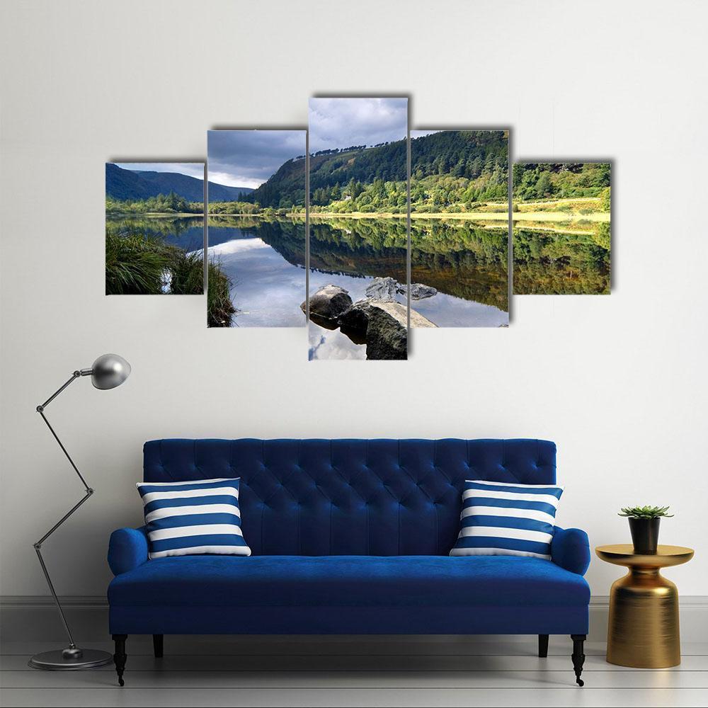 Upper Lake In Glendalough Scenic Park Canvas Wall Art-5 Star-Gallery Wrap-62" x 32"-Tiaracle
