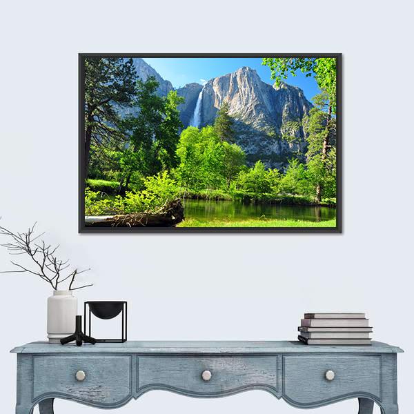 Upper Yosemite Falls In California Canvas Wall Art-1 Piece-Floating Frame-24" x 16"-Tiaracle