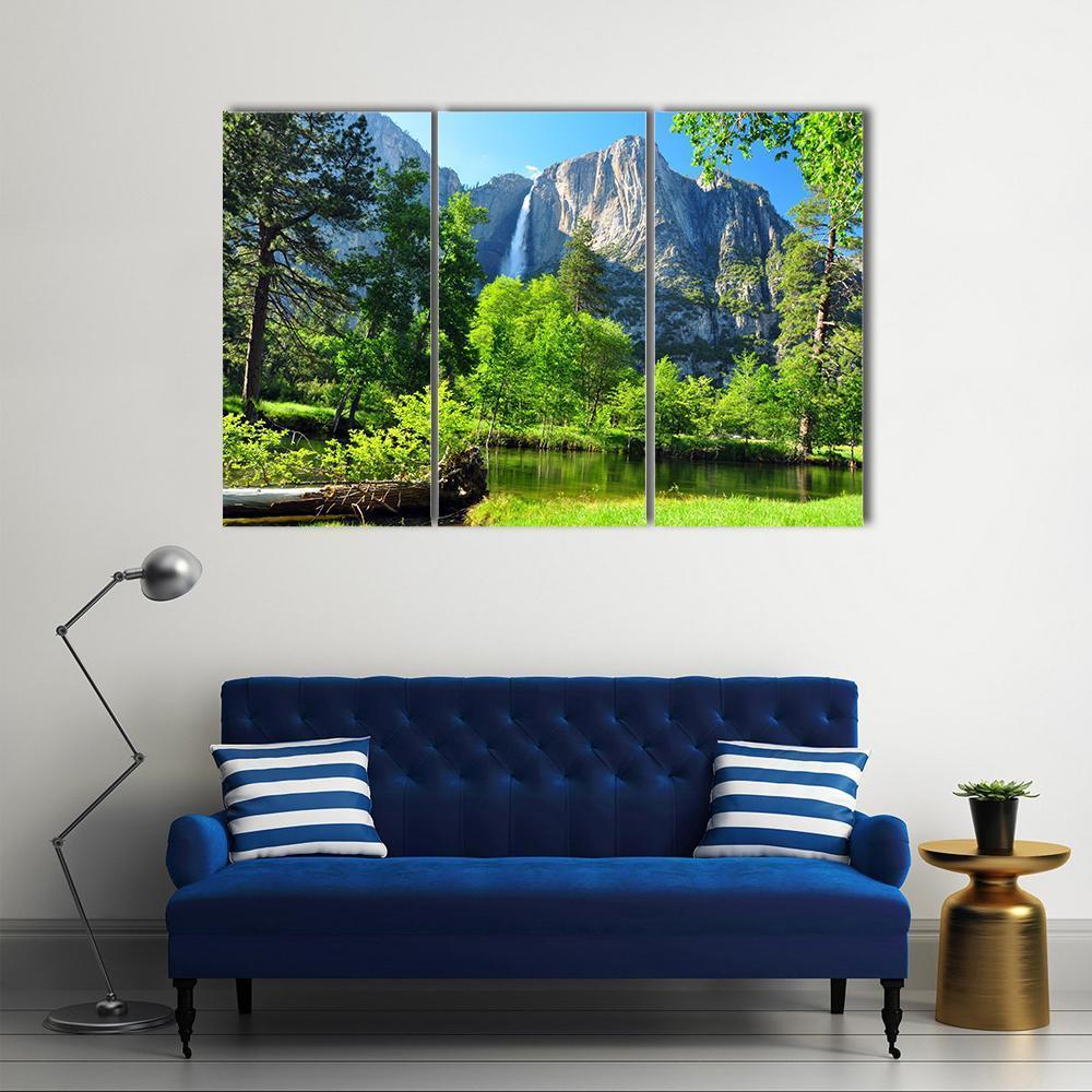 Upper Yosemite Falls In California Canvas Wall Art-3 Horizontal-Gallery Wrap-37" x 24"-Tiaracle