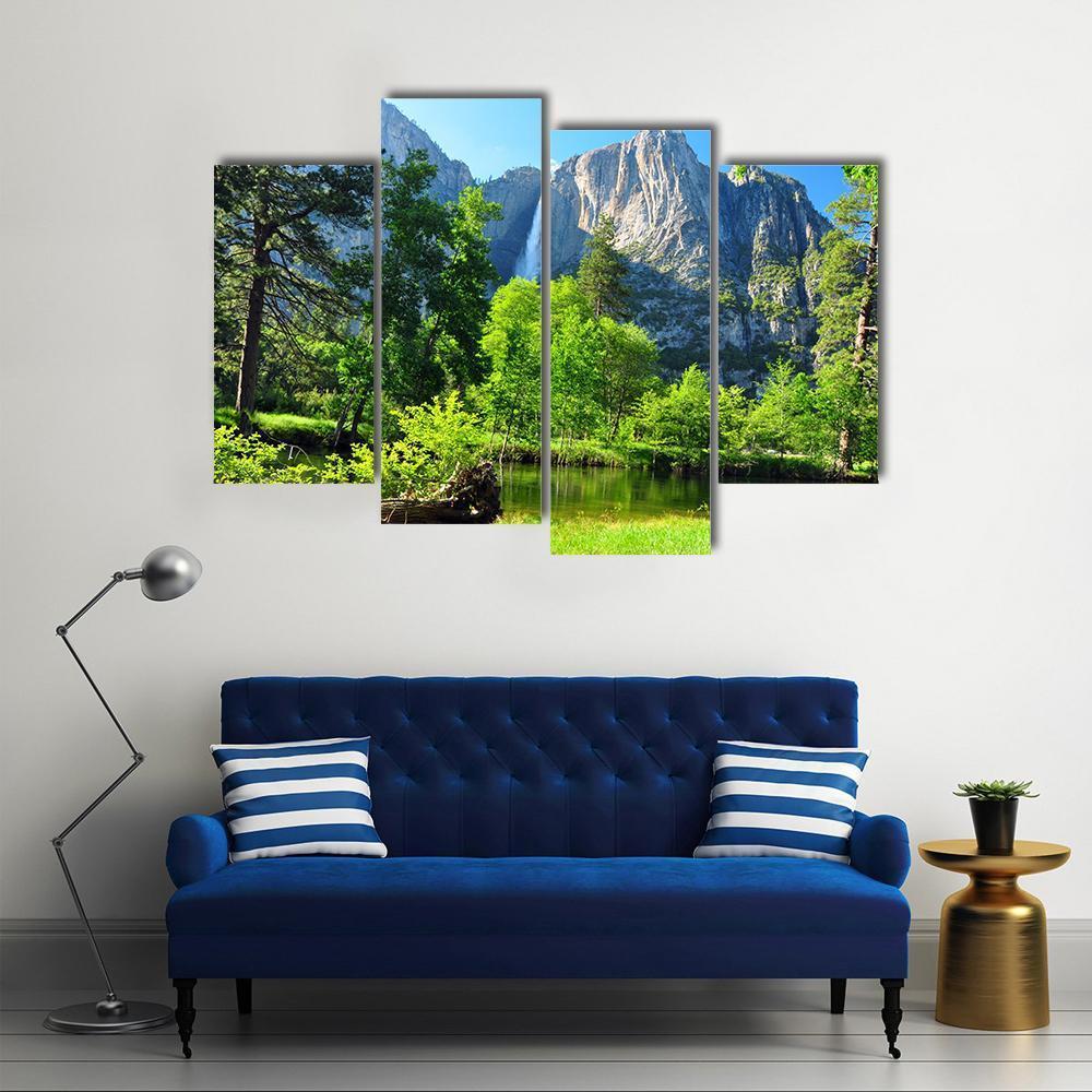 Upper Yosemite Falls In California Canvas Wall Art-4 Pop-Gallery Wrap-50" x 32"-Tiaracle