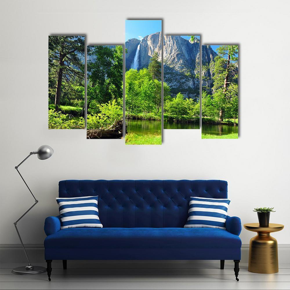Upper Yosemite Falls In California Canvas Wall Art-5 Pop-Gallery Wrap-47" x 32"-Tiaracle