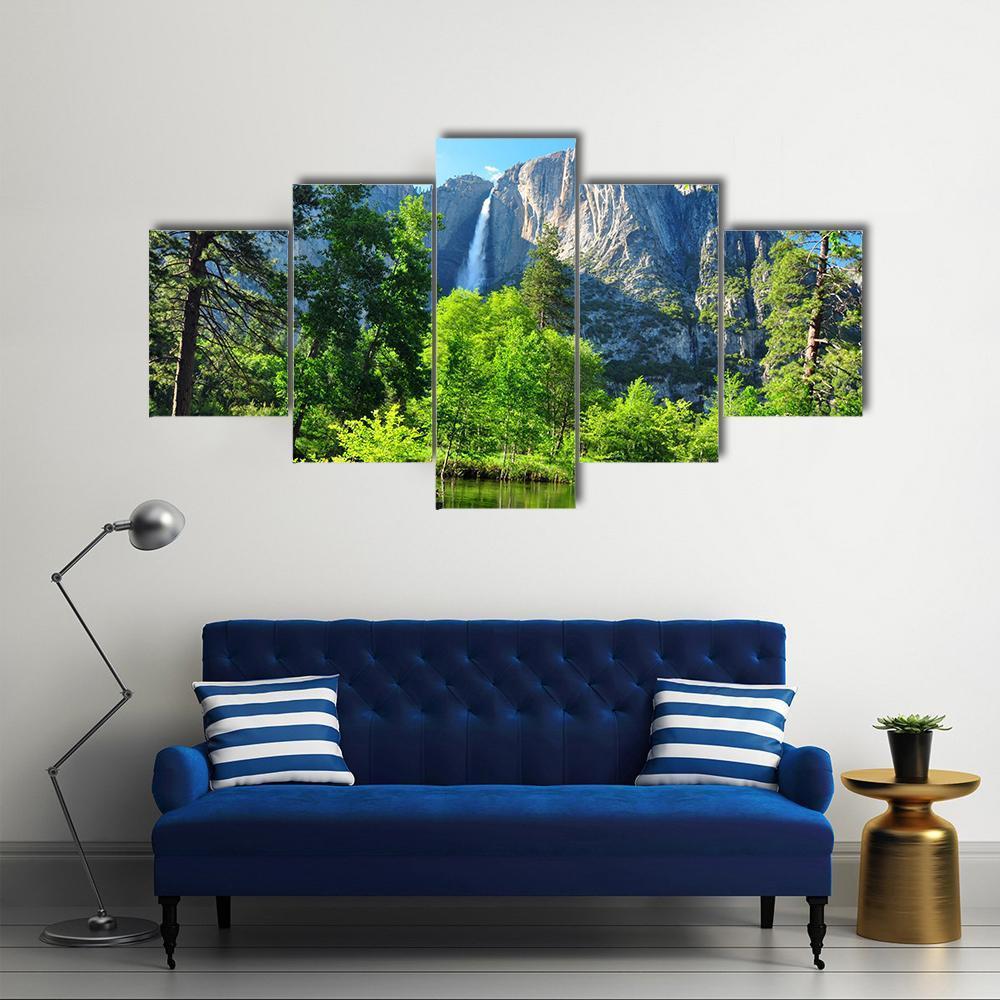 Upper Yosemite Falls In California Canvas Wall Art-5 Star-Gallery Wrap-62" x 32"-Tiaracle