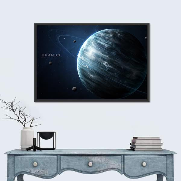 Uranus With Its Rings and Moons Canvas Wall Art-1 Piece-Floating Frame-24" x 16"-Tiaracle