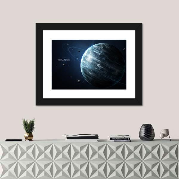 Uranus With Its Rings and Moons Canvas Wall Art-1 Piece-Framed Print-20" x 16"-Tiaracle