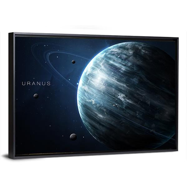 Uranus With Its Rings and Moons Canvas Wall Art-3 Horizontal-Gallery Wrap-25" x 16"-Tiaracle