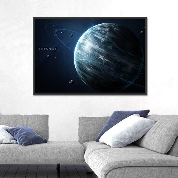 Uranus With Its Rings and Moons Canvas Wall Art-3 Horizontal-Gallery Wrap-25" x 16"-Tiaracle