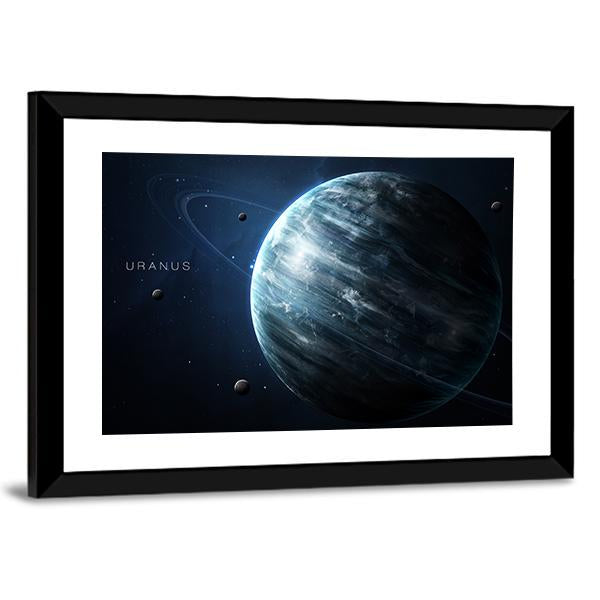 Uranus With Its Rings and Moons Canvas Wall Art-3 Horizontal-Gallery Wrap-25" x 16"-Tiaracle