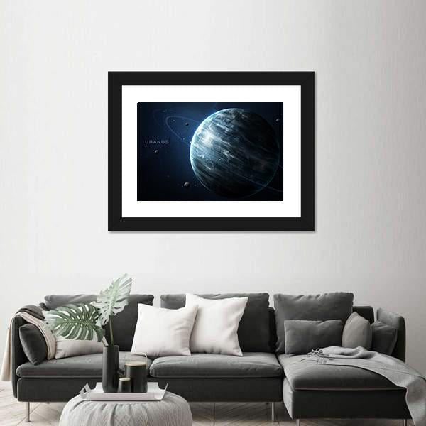 Uranus With Its Rings and Moons Canvas Wall Art-3 Horizontal-Gallery Wrap-25" x 16"-Tiaracle