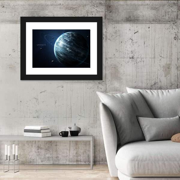 Uranus With Its Rings and Moons Canvas Wall Art-3 Horizontal-Gallery Wrap-25" x 16"-Tiaracle