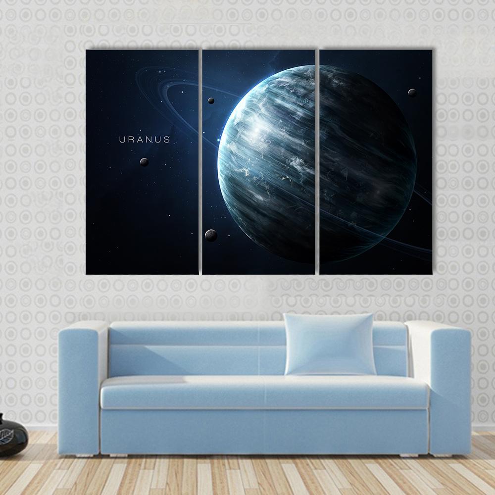 Uranus With Its Rings and Moons Canvas Wall Art-3 Horizontal-Gallery Wrap-37" x 24"-Tiaracle