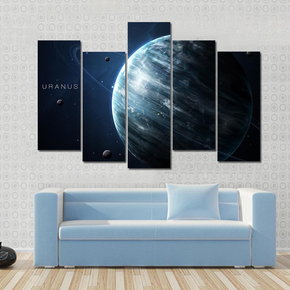 Uranus With Its Rings and Moons Canvas Wall Art-5 Pop-Gallery Wrap-47" x 32"-Tiaracle