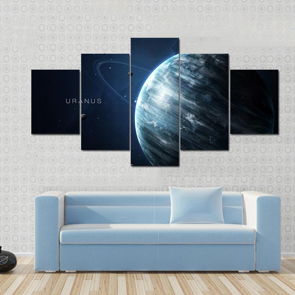 Uranus With Its Rings and Moons Canvas Wall Art-5 Star-Gallery Wrap-62" x 32"-Tiaracle