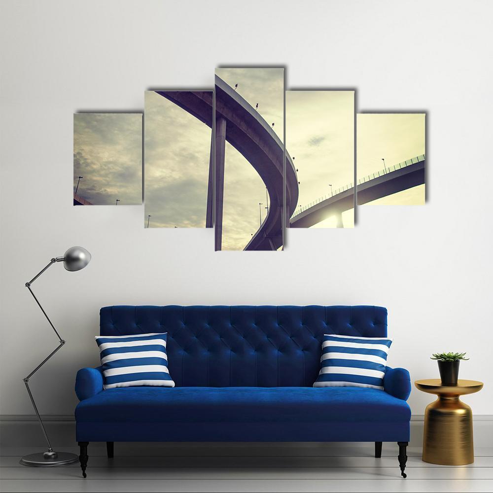 Urban Overpass Retro Effect Image Canvas Wall Art-4 Pop-Gallery Wrap-50" x 32"-Tiaracle