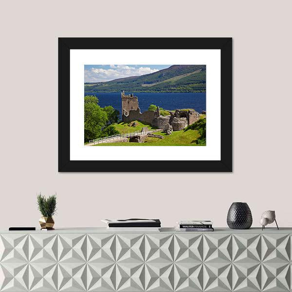 Urquhart Castle Near Loch Ness Lake Canvas Wall Art-1 Piece-Framed Print-30" x 20"-Tiaracle
