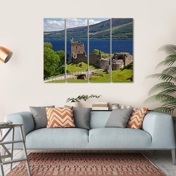 Urquhart Castle Near Loch Ness Lake Canvas Wall Art-4 Horizontal-Gallery Wrap-34" x 24"-Tiaracle