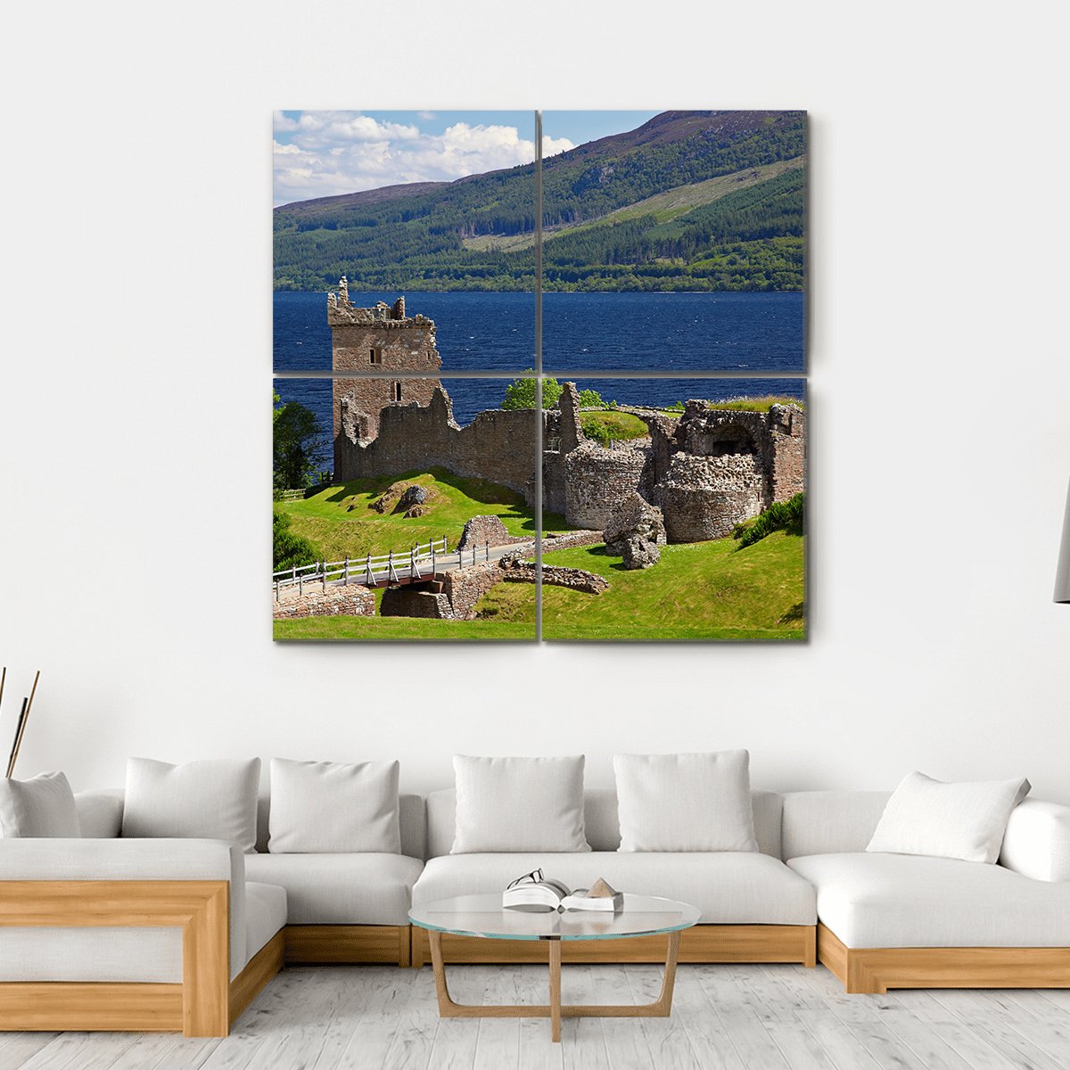 Urquhart Castle Near Loch Ness Lake Canvas Wall Art-4 Square-Gallery Wrap-17" x 17"-Tiaracle