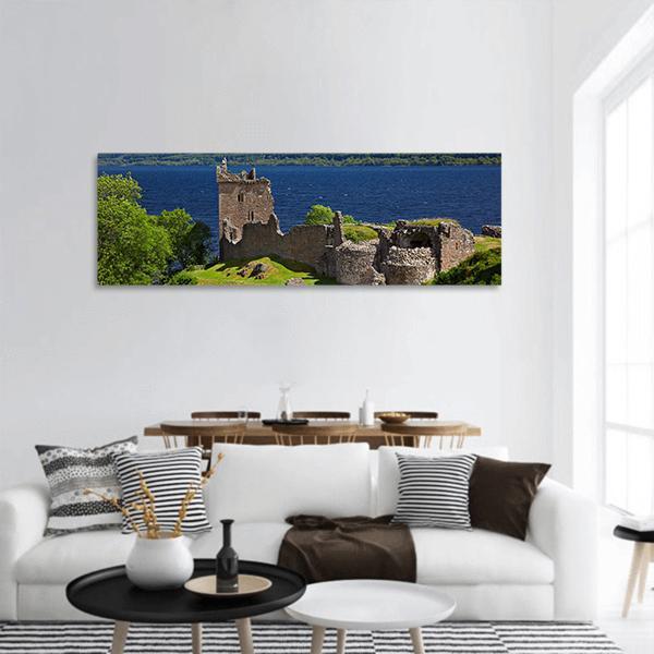 Urquhart Castle Near Loch Ness Lake Panoramic Canvas Wall Art-1 Piece-36" x 12"-Tiaracle