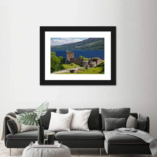 Urquhart Castle Near Loch Ness Lake Panoramic Canvas Wall Art-1 Piece-36" x 12"-Tiaracle