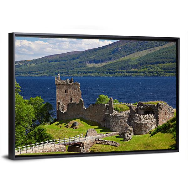 Urquhart Castle Near Loch Ness Lake Panoramic Canvas Wall Art-1 Piece-36" x 12"-Tiaracle