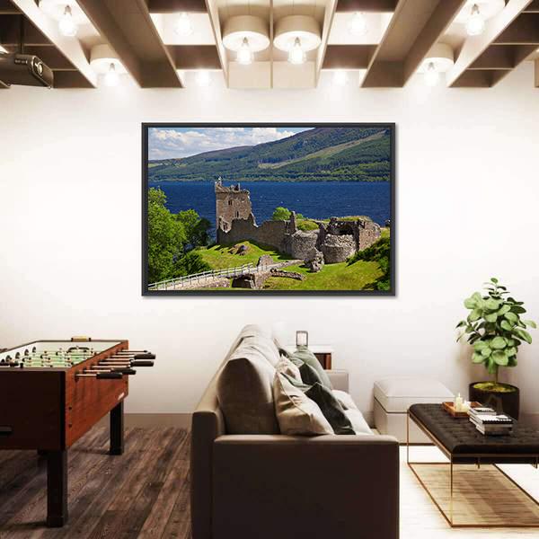 Urquhart Castle Near Loch Ness Lake Panoramic Canvas Wall Art-1 Piece-36" x 12"-Tiaracle