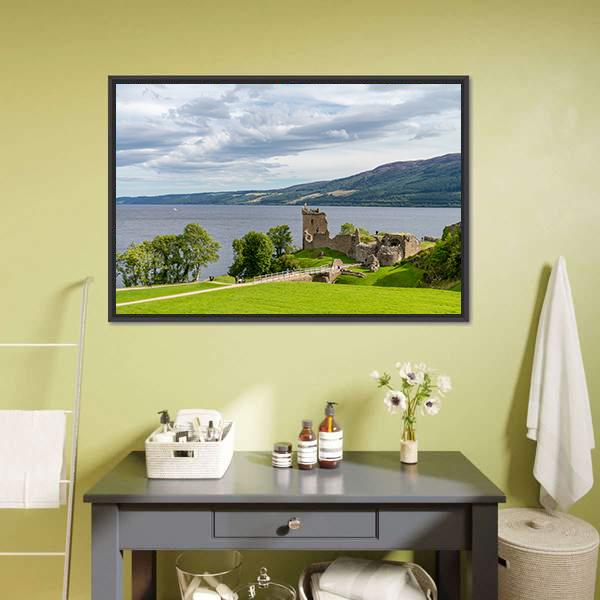Urquhart Castle Scotland Canvas Wall Art-1 Piece-Floating Frame-24" x 16"-Tiaracle