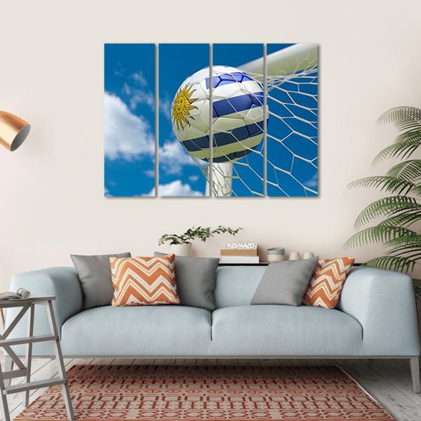 Uruguay Flag And Soccer Ball In Goal Canvas Wall Art-1 Piece-Gallery Wrap-36" x 24"-Tiaracle