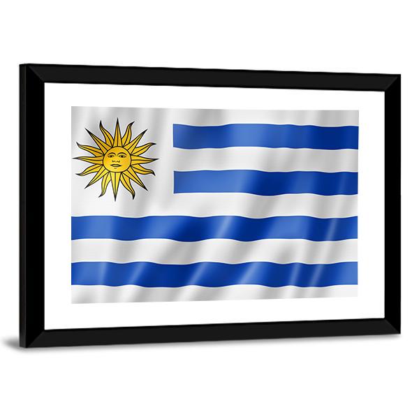 Uruguay Flag On Satin Texture Canvas Wall Art-3 Horizontal-Gallery Wrap-25" x 16"-Tiaracle