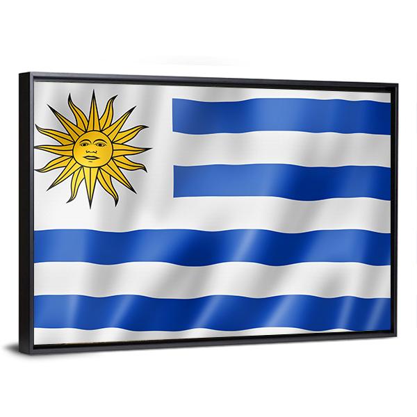 Uruguay Flag On Satin Texture Canvas Wall Art-5 Horizontal-Gallery Wrap-22" x 12"-Tiaracle