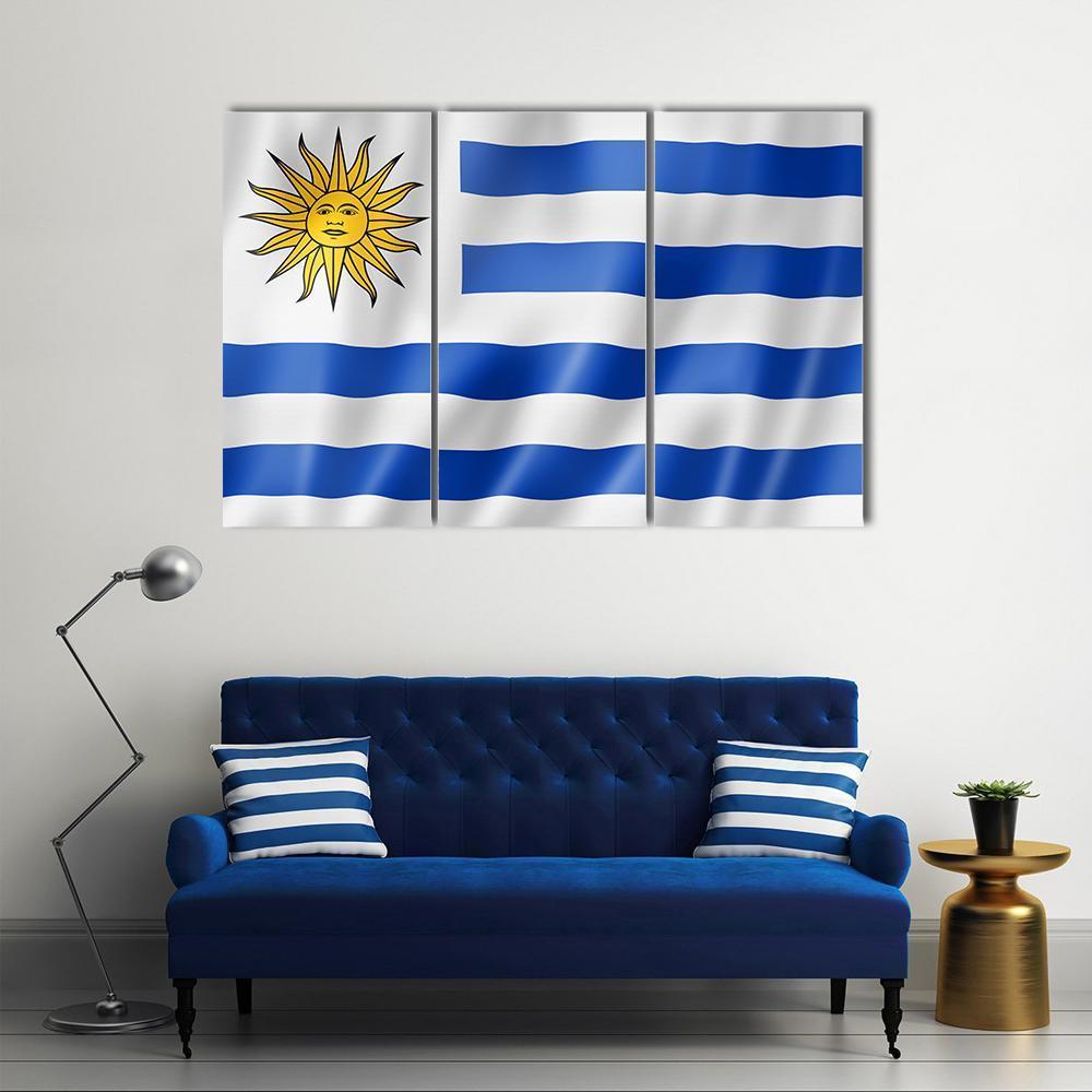 Uruguay Flag On Satin Texture Canvas Wall Art-3 Horizontal-Gallery Wrap-37" x 24"-Tiaracle