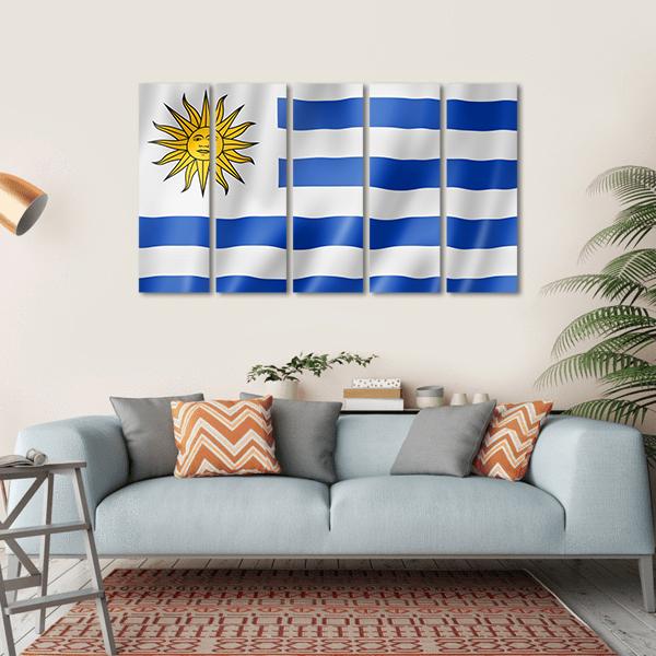 Uruguay Flag On Satin Texture Canvas Wall Art-5 Horizontal-Gallery Wrap-22" x 12"-Tiaracle