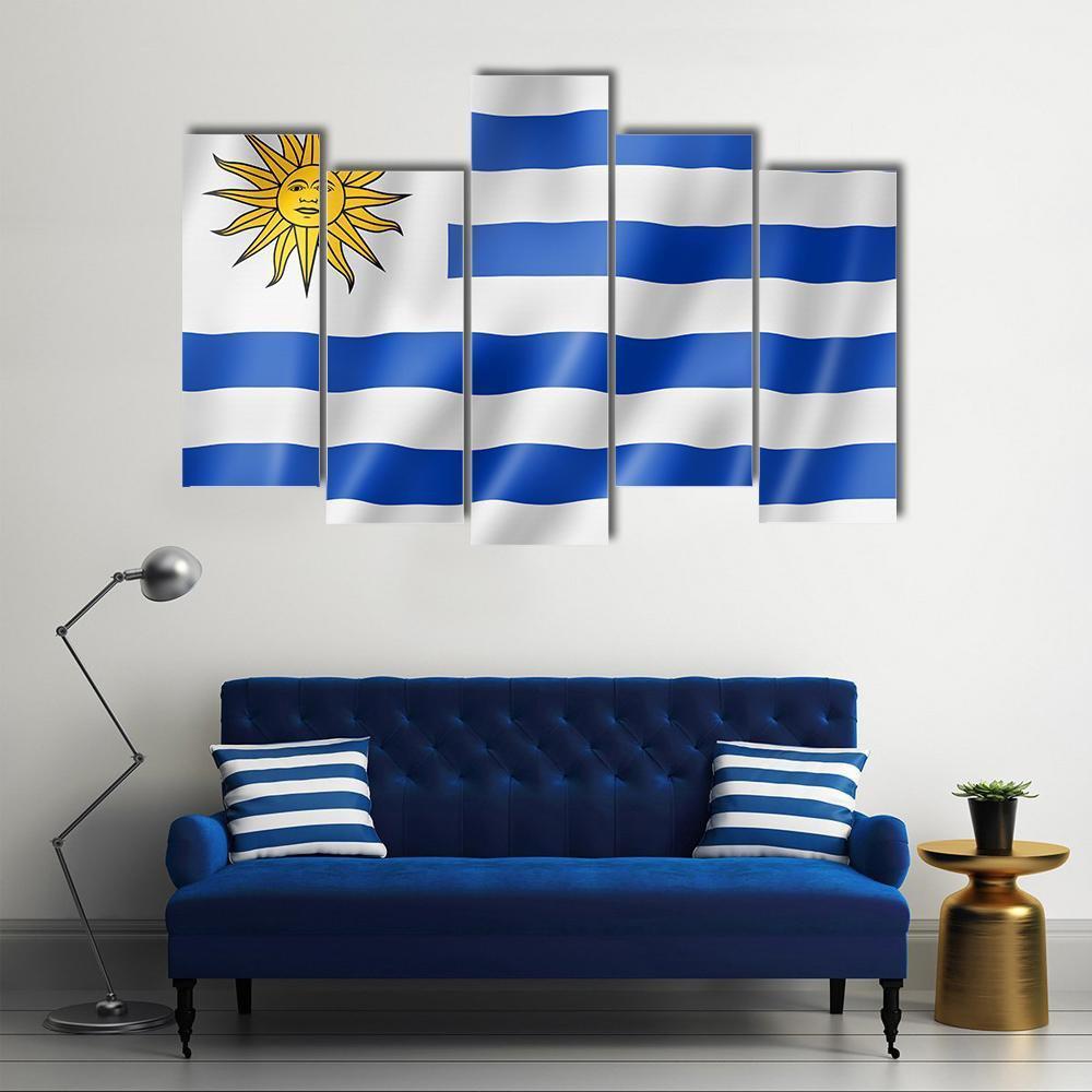 Uruguay Flag On Satin Texture Canvas Wall Art-5 Pop-Gallery Wrap-47" x 32"-Tiaracle