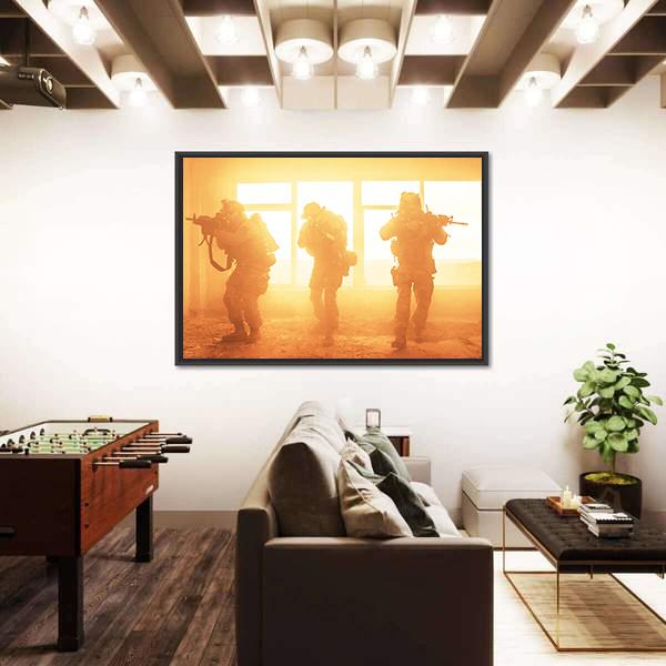 US Army Rangers In The Military Operation Canvas Wall Art-5 Horizontal-Gallery Wrap-22" x 12"-Tiaracle