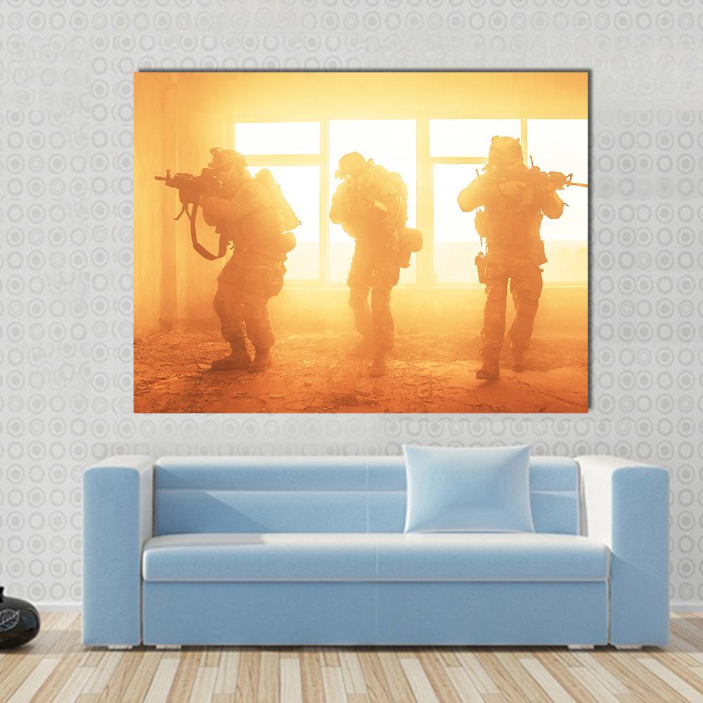 US Army Rangers In The Military Operation Canvas Wall Art-4 Horizontal-Gallery Wrap-34" x 24"-Tiaracle