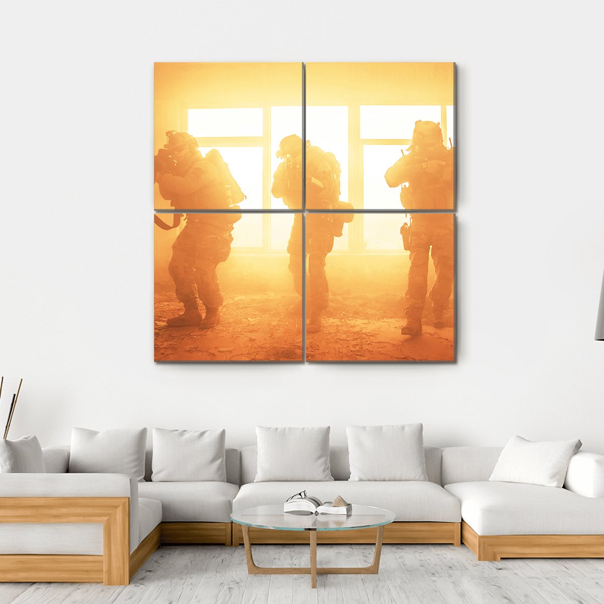 US Army Rangers In The Military Operation Canvas Wall Art-4 Square-Gallery Wrap-17" x 17"-Tiaracle