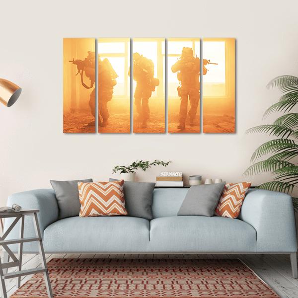 US Army Rangers In The Military Operation Canvas Wall Art-5 Horizontal-Gallery Wrap-22" x 12"-Tiaracle