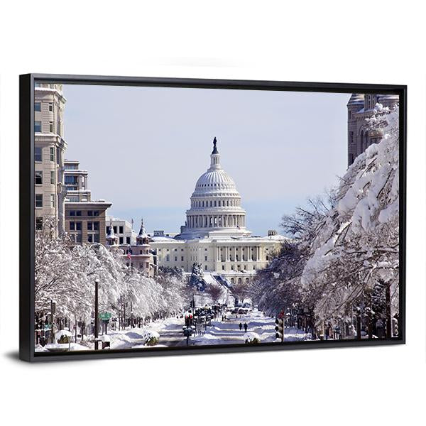 US Capital Pennsylvania Avenue After The Snow Washington DC Canvas Wall Art-3 Horizontal-Gallery Wrap-25" x 16"-Tiaracle