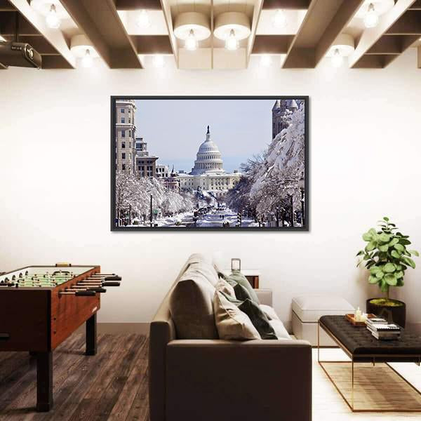 US Capital Pennsylvania Avenue After The Snow Washington DC Canvas Wall Art-5 Horizontal-Gallery Wrap-22" x 12"-Tiaracle