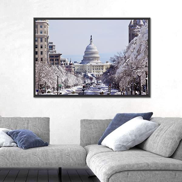 US Capital Pennsylvania Avenue After The Snow Washington DC Canvas Wall Art-3 Horizontal-Gallery Wrap-25" x 16"-Tiaracle