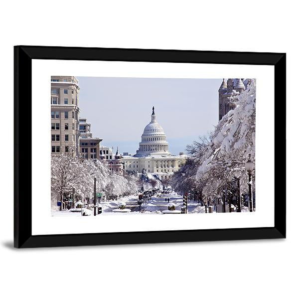 US Capital Pennsylvania Avenue After The Snow Washington DC Canvas Wall Art-3 Horizontal-Gallery Wrap-25" x 16"-Tiaracle