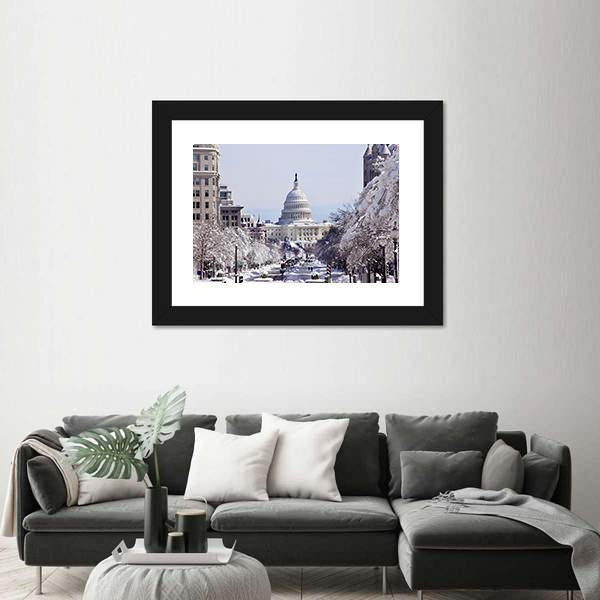 US Capital Pennsylvania Avenue After The Snow Washington DC Canvas Wall Art-5 Horizontal-Gallery Wrap-22" x 12"-Tiaracle