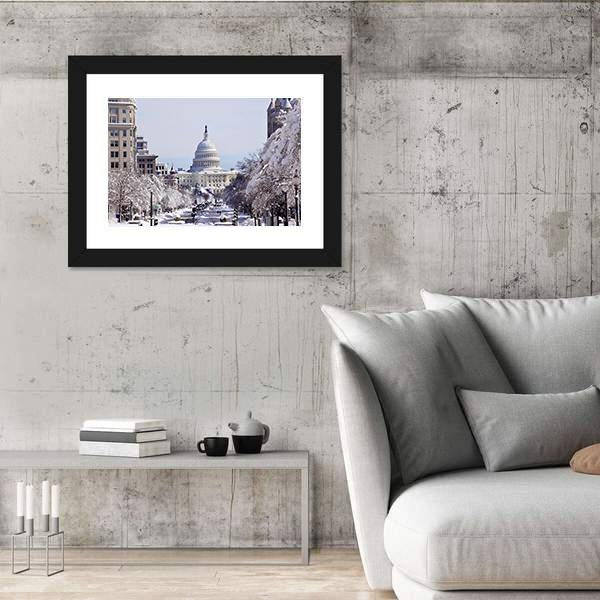 US Capital Pennsylvania Avenue After The Snow Washington DC Canvas Wall Art-3 Horizontal-Gallery Wrap-25" x 16"-Tiaracle