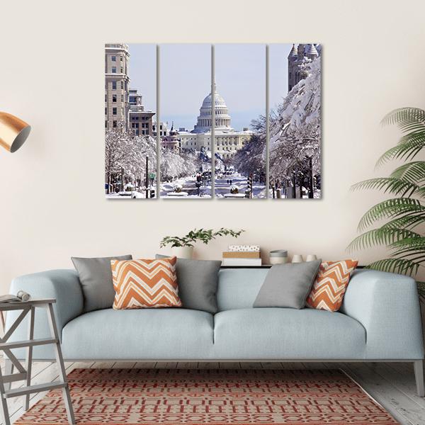 US Capital Pennsylvania Avenue After The Snow Washington DC Canvas Wall Art-1 Piece-Gallery Wrap-36" x 24"-Tiaracle