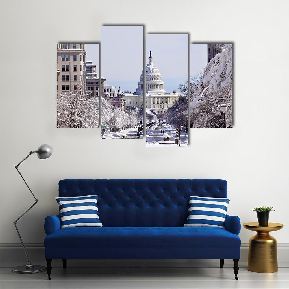 US Capital Pennsylvania Avenue After The Snow Washington DC Canvas Wall Art-4 Pop-Gallery Wrap-50" x 32"-Tiaracle
