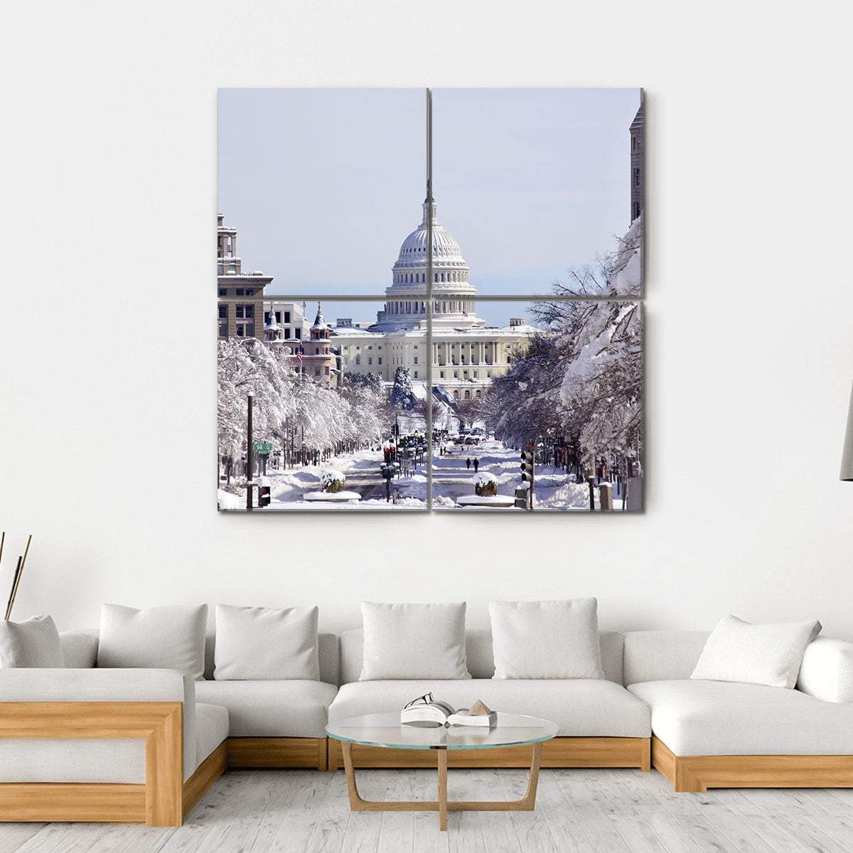 US Capital Pennsylvania Avenue After The Snow Washington DC Canvas Wall Art-4 Square-Gallery Wrap-17" x 17"-Tiaracle